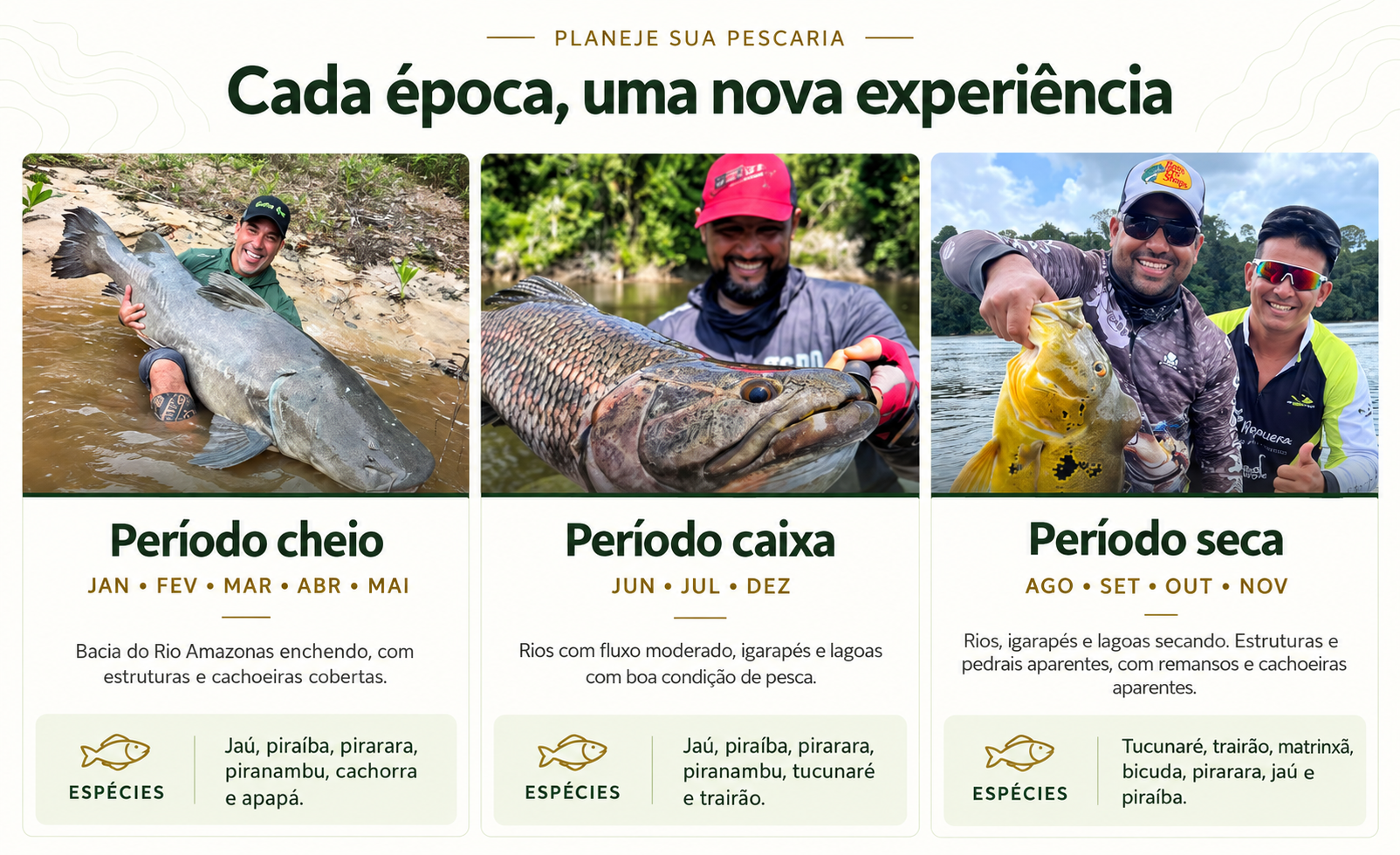 Períodos de pesca na Mapuera: cheio, caixa e seca